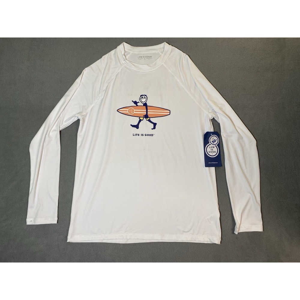 Life Is Good Men's Small Long Sleeve Rash Guard Surfer Dude Print New Needs Wash